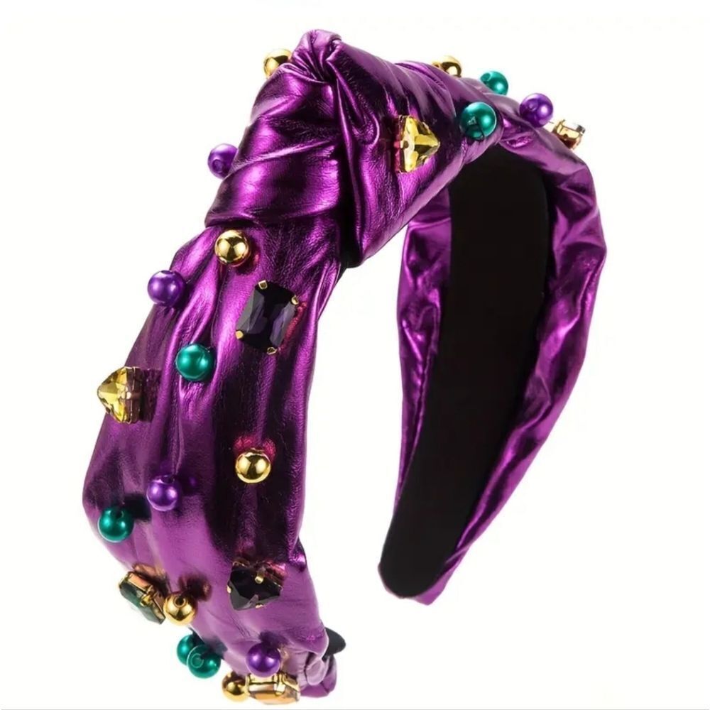 Mardi Gras jeweled Faux leather headband